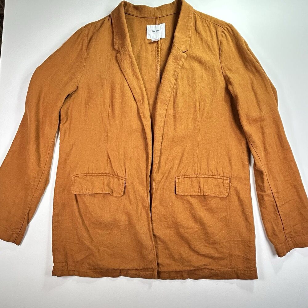 Old Navy Linen Blazer Womens Med Burnt Orange Open Front Lightweight Jacket - Picture 2 of 12